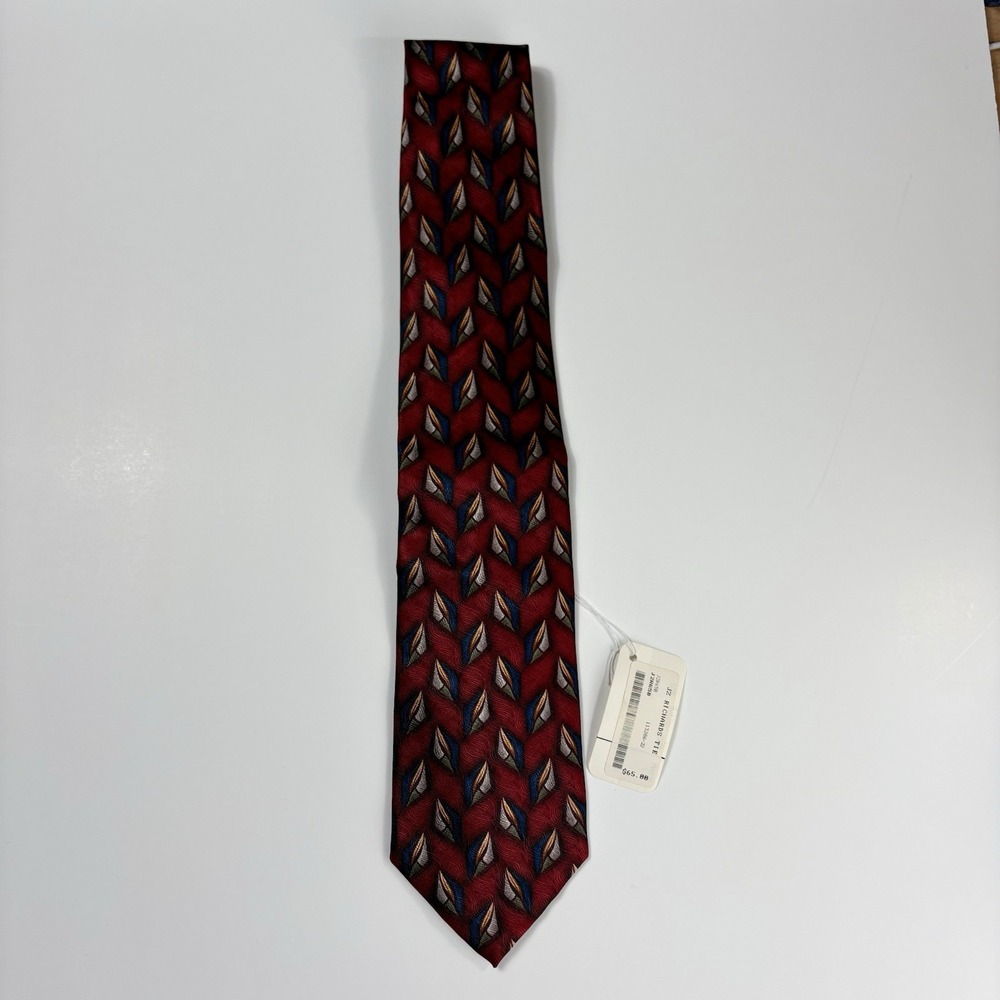 NWT Vintage J.Z. Richards Men's 100% Silk Tie Burgundy Geometric Made in USA - Picture 7 of 7